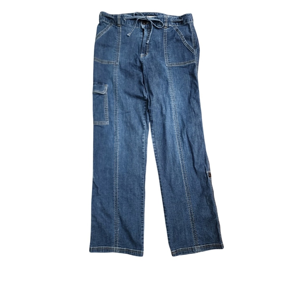 Faded Glory Wide Leg Denim Utility Jeans Blue 12 High Rise Roll Tab Medium Wash